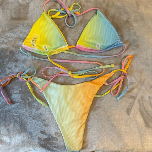 NWOT SHEIN Ombré Rib Triangle Tie Side Bikini - Picture 5 of 11
